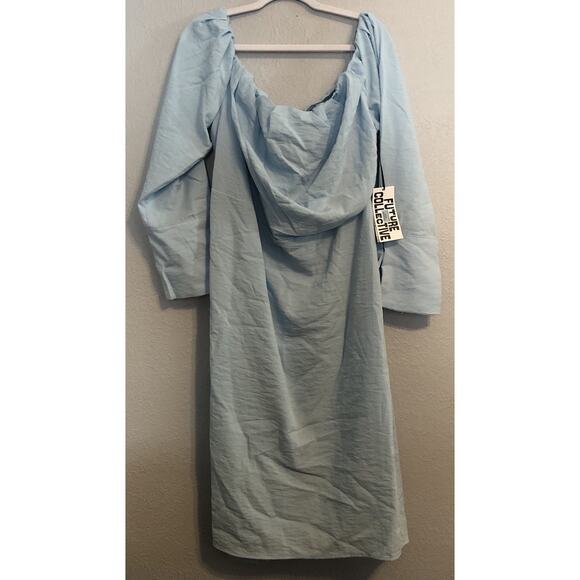 Future Collective Womens Long Sleeve Dress Light Blue 20 Stretchy Boho Cottage - Picture 1 of 12
